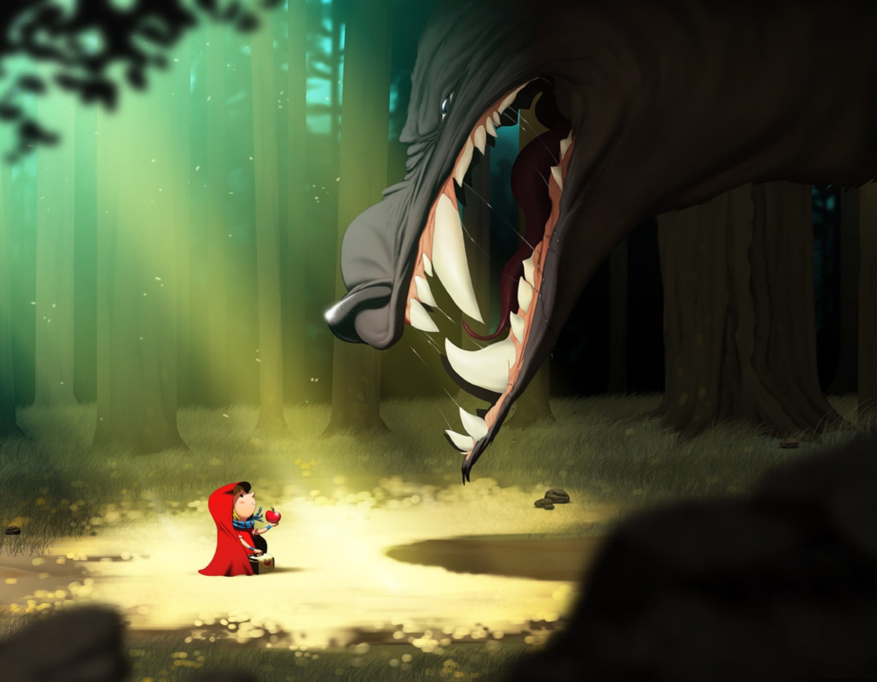 Little Red Riding Hood and Big Bad Wolf clip art, Little Red Riding Hood,  wolf, wood, forest HD wallpaper | Wallpaper Flare