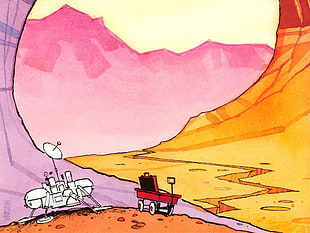 red wagon illustration, drawing, Calvin and Hobbes HD wallpaper