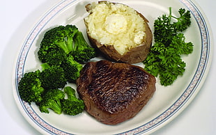 steak on white ceramic plate HD wallpaper