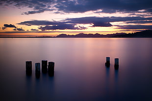 silhouette photo of body of water during sunset