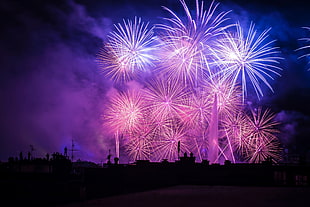 silhouette with fireworks background painting