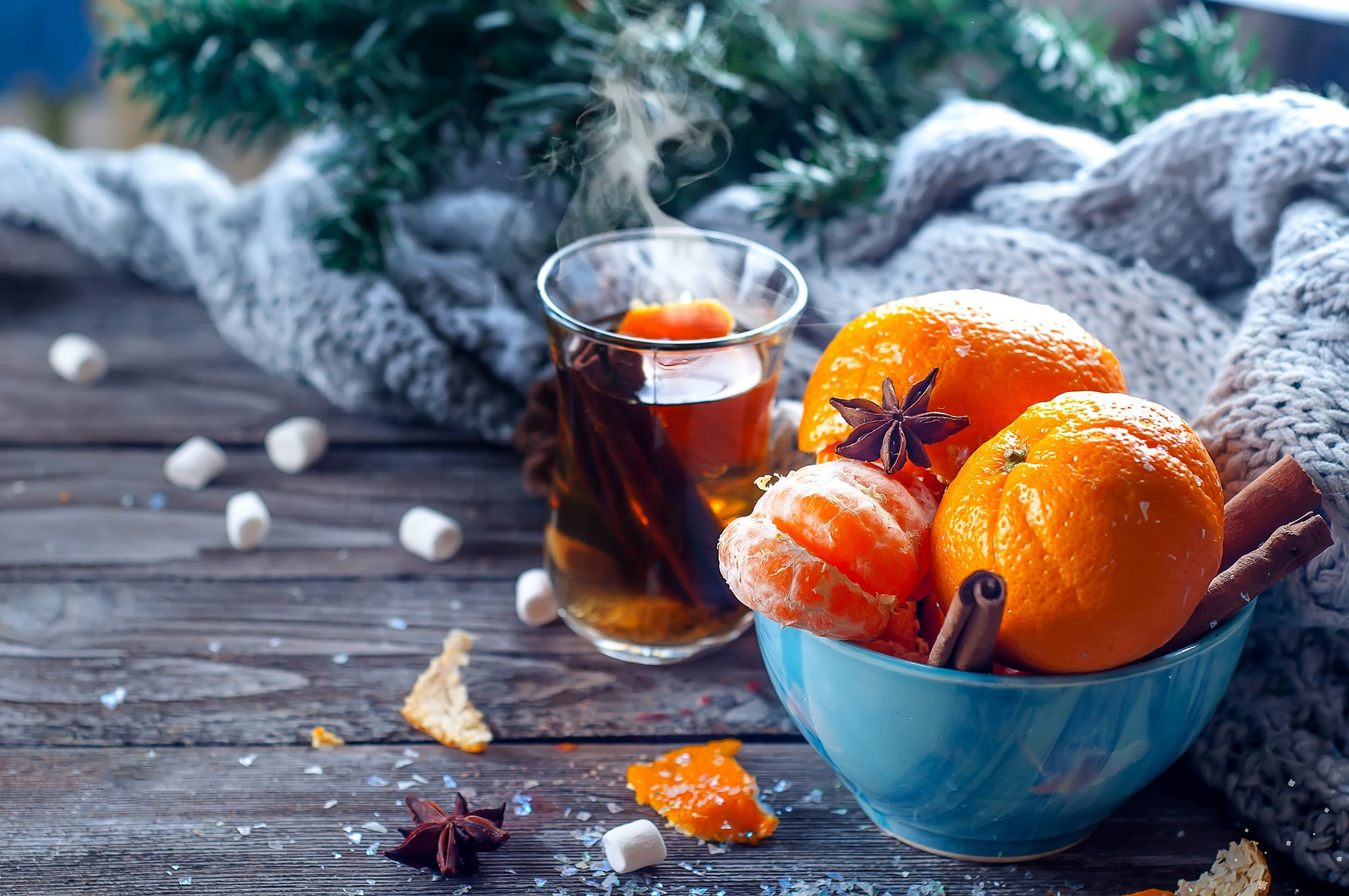 orange fruits, food, orange, tea, depth of field