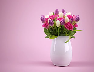purple tulips and roses bouquet HD wallpaper