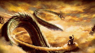 golden dragon on clouds HD wallpaper