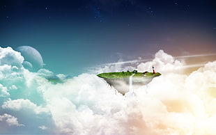 floating island digital wallpaper, nature