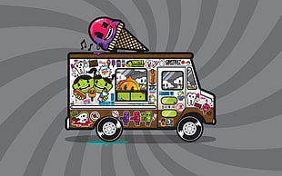 illustration of ice cream bus HD wallpaper