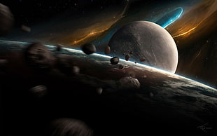 asteroids wallpaper, fantasy art, space, render