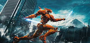 orange Robot character poster HD wallpaper