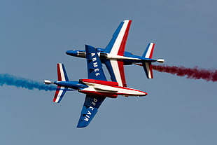 two white-red-and-blue Armee Del Air plates, airshows, airplane, Patrouille de France, aircraft HD wallpaper