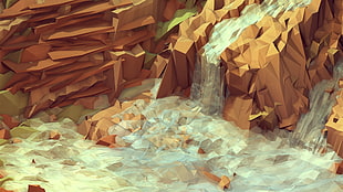 waterfall surrounded by rock digital wallpaper HD wallpaper