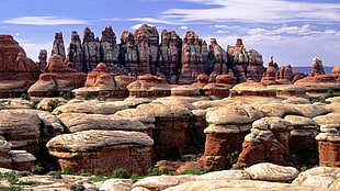 rock mountain, nature, landscape, clouds