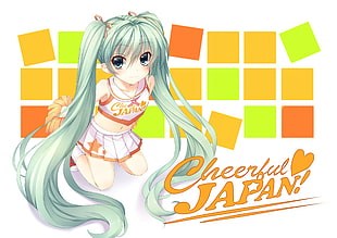 Cheerful Japan anime character with long green hair HD wallpaper