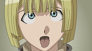 beige haired female anime character showing her tongue HD wallpaper
