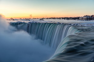 waterfalls, waterfall, river, snow, long exposure