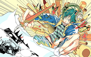 green-haired male anime character, Bakuman, anime, headphones HD wallpaper