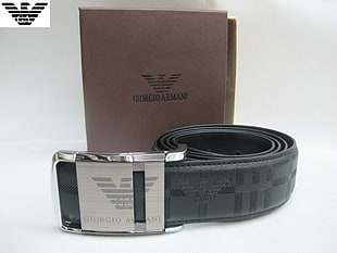 photo of black Giorgio Armani leather belt with box HD wallpaper