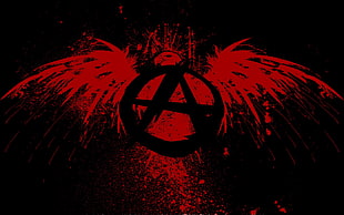 red and black bird and A logo, Anarchy , circle-A, eagle, paint splatter HD wallpaper