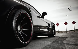 black coupe, car, rims, road, Chevrolet