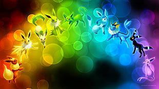 Pokemon Eevee evolution digital wallpaper, Eevee, evolution, rainbows, colorful HD wallpaper