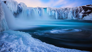 blue body of water, ice, nature, landscape, waterfall HD wallpaper