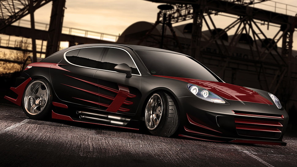 black and red sports coupe HD wallpaper