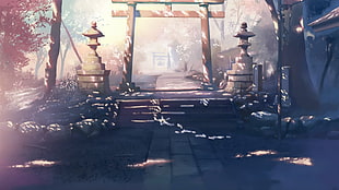 brown wooden gate photo, torii, 5 Centimeters Per Second, anime HD wallpaper