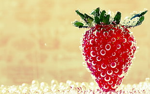 shallow focus photography of strawberry with water droplets HD wallpaper