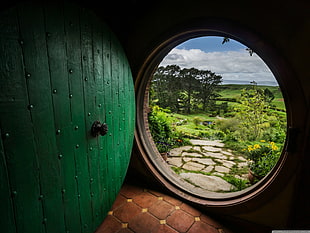 green trees, The Hobbit, door, nature HD wallpaper
