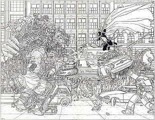comic strip, Geoff Darrow, monochrome, anime HD wallpaper
