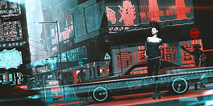 women's black top, artwork, cyberpunk, Kuldar Leement, signs HD wallpaper