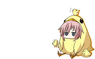 female anime character wearing yellow chicken costume HD wallpaper