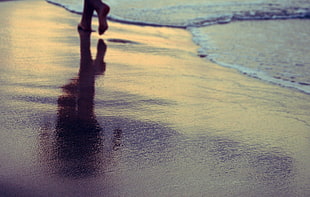 person walking beside seashore, nature, beach, water, feet HD wallpaper