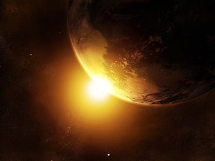 planet earth with reflecting light of sun digital wallpaper HD wallpaper