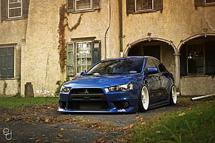 blue Mitsubishi car, car, Mitsubishi Lancer Evo X, Stance, tuning HD wallpaper