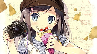 black-haired female anime character holding camera digital wallpaper, Hentai Ouji to Warawanai Neko HD wallpaper