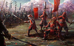 four samurai illustration, fantasy art, samurai HD wallpaper