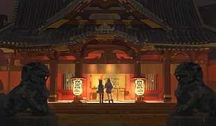 two people praying in front of shrine digital wallpaper, artwork HD wallpaper