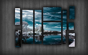 body of water covered with mountains 11-panel painting