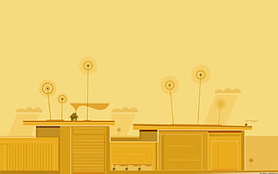yellow buildings illustration, simple background HD wallpaper