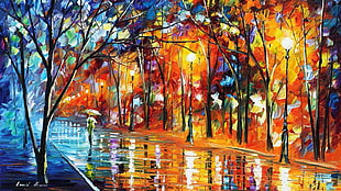 singed park with lights painting, Leonid Afremov, painting HD wallpaper