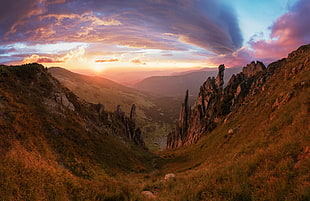 white and brown mountain painting, landscape, rock, nature, sky