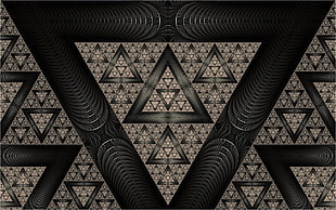 black and gray zebra print bed frame, fractal, abstract, triangle, geometry HD wallpaper