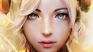beige haired female illustration, video games, Overwatch, Mercy (Overwatch), face HD wallpaper