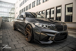 gray BMW coupe, car, M2, BMW, reflection