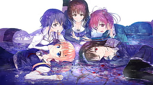five female anime characters HD wallpaper