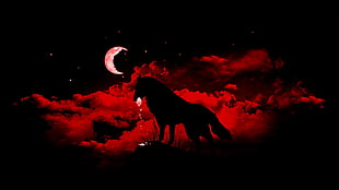 silhouette of wolf painting, wolf, fantasy art, Moon, animals HD wallpaper