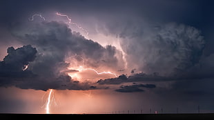 thunder and white clouds, nature, landscape, clouds, horizon