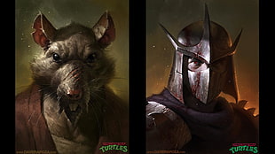 two TMNT character digital wallpaper collage, Teenage Mutant Ninja Turtles, realistic, fantasy art, Shredder