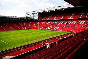 green and red Stretford End field HD wallpaper