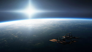 space station, space, space art, digital art, Earth HD wallpaper